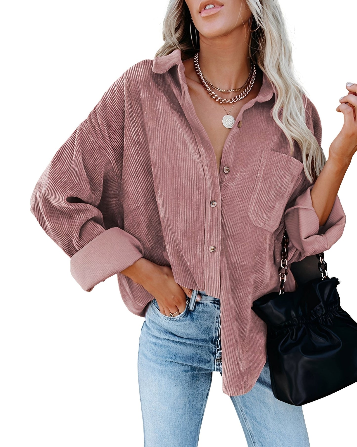 Jemima - Swobodne, luźno szyte polo z sztruksu dla kobiet