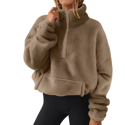 Tiffany - Miękki aksamitny sweter z częściowym zamkiem dla kobiet