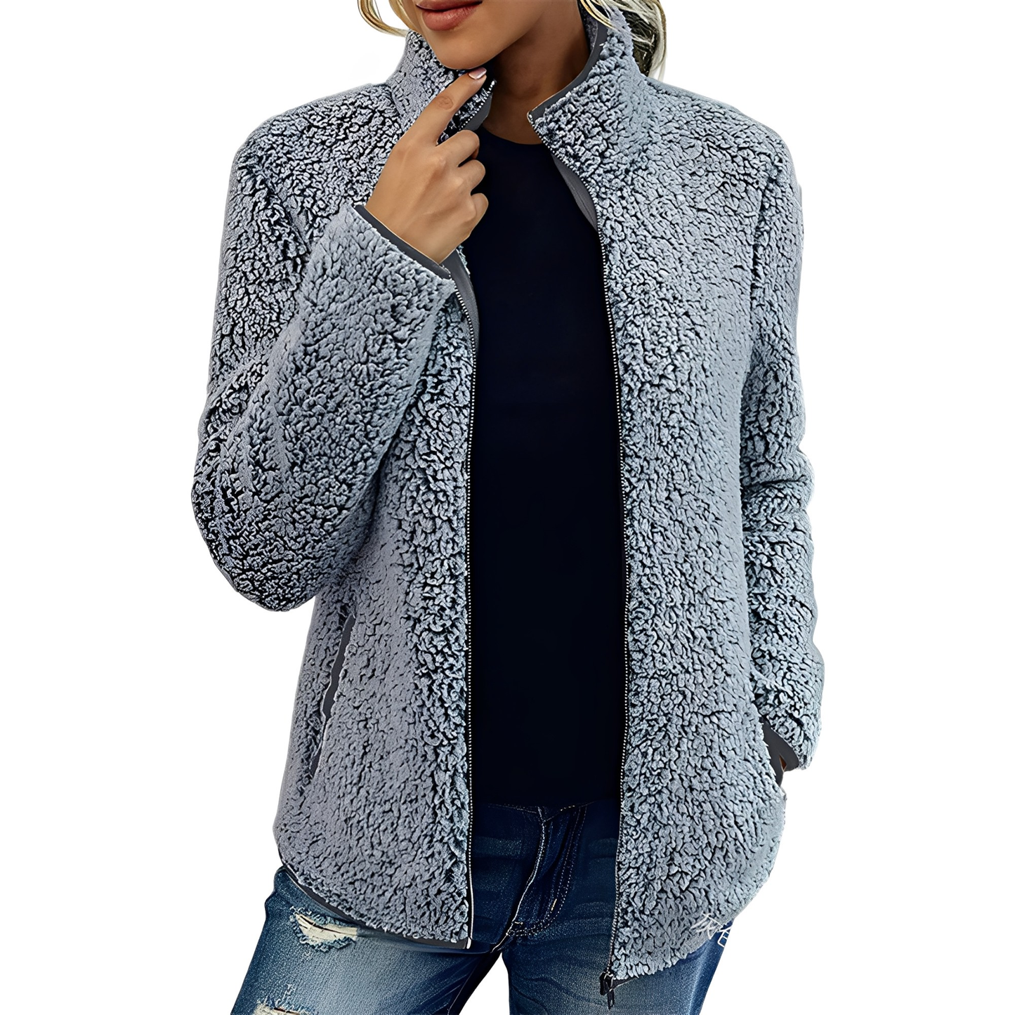 Alethea - Modny Fleece Płaszcz dla Kobiet
