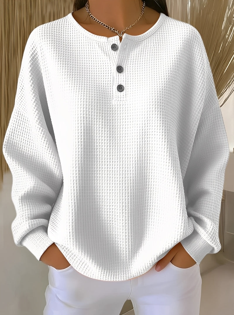 Anabella - Luźny sweter z waflowym wzorem i guzikami dla kobiet