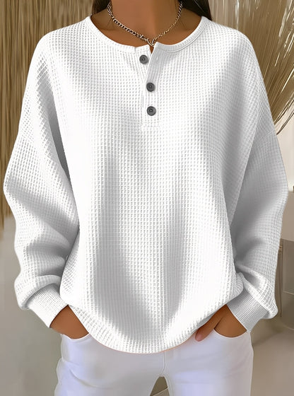Anabella - Luźny sweter z waflowym wzorem i guzikami dla kobiet