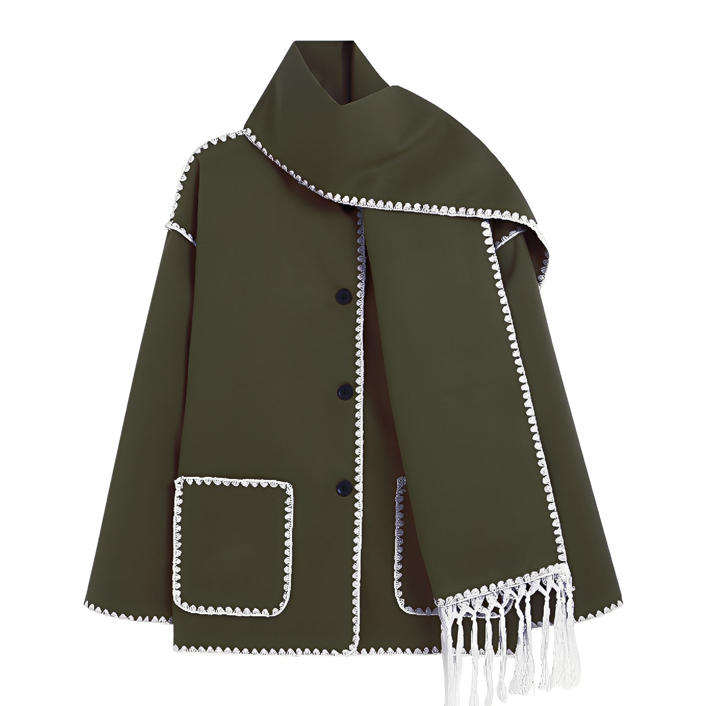 Amilia - Elegancka, luźna kurtka wełniana z szalem dla kobiet