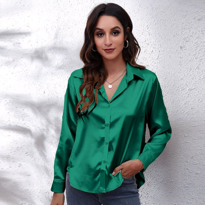 Haylee - Luźna damska bluzka z długimi rękawami z jedwabiu