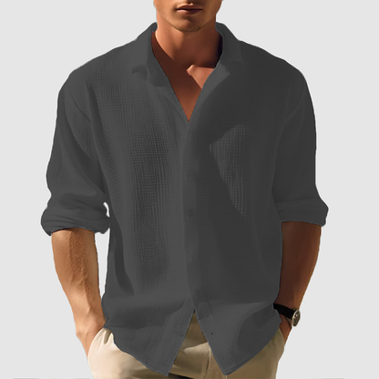 Cedric - Długa jednokolorowa koszula casual z rewersem