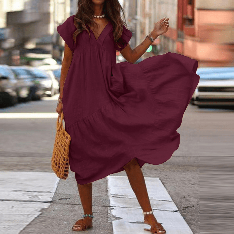 Sheanie - Uniwersalne Sukienki Codzienne z Bawełny z Dekoltem V