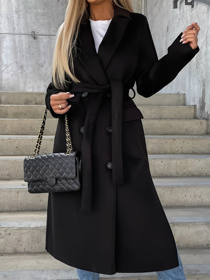 Evelyn - Elegancki dwurzędowy płaszcz z długim kołnierzem dla kobiet