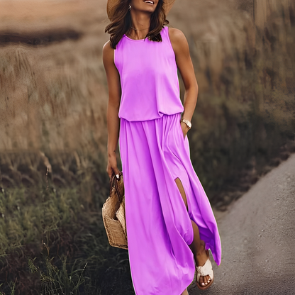 Agnes - Luźna, bezrękawnikowa sukienka maxi dla kobiet
