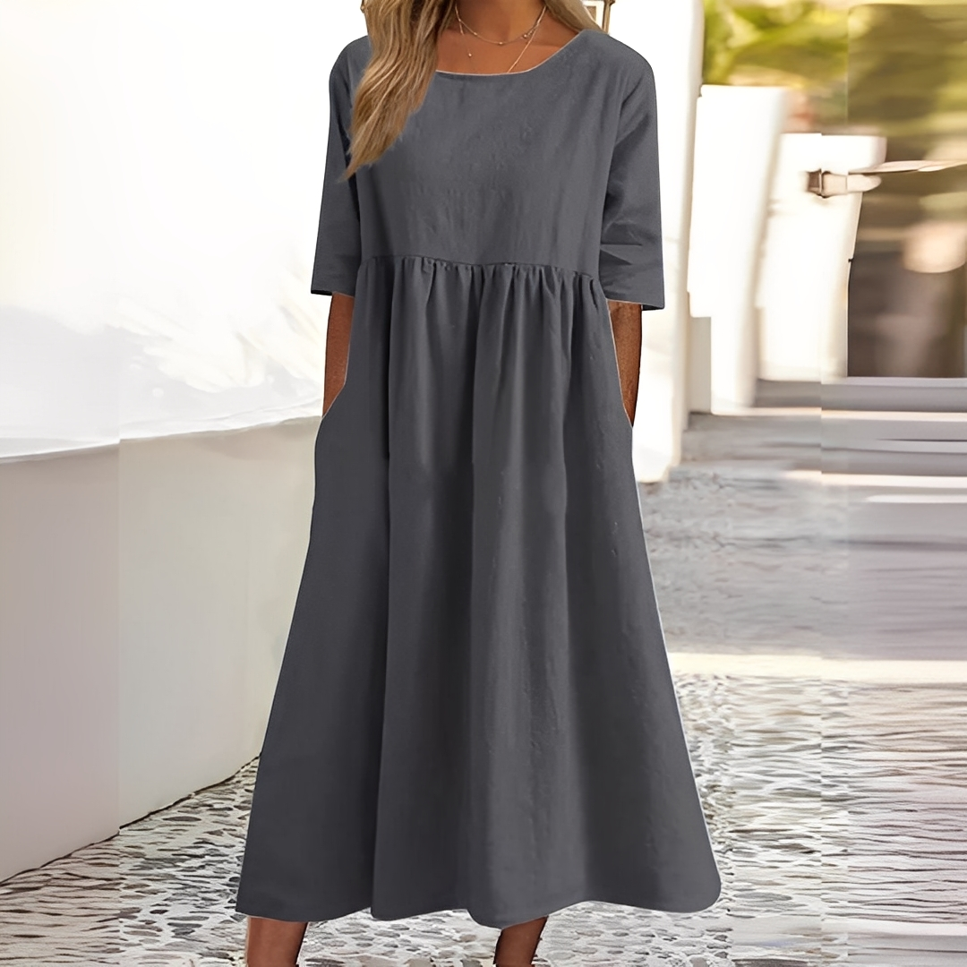 Sylvette - Damska sukienka bawełniana z okrągłym dekoltem