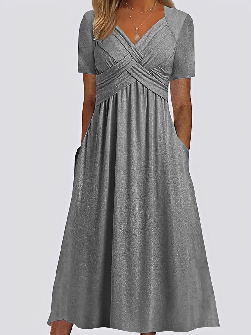 Salma - Swobodna sukienka midi z krótkimi rękawami dla kobiet