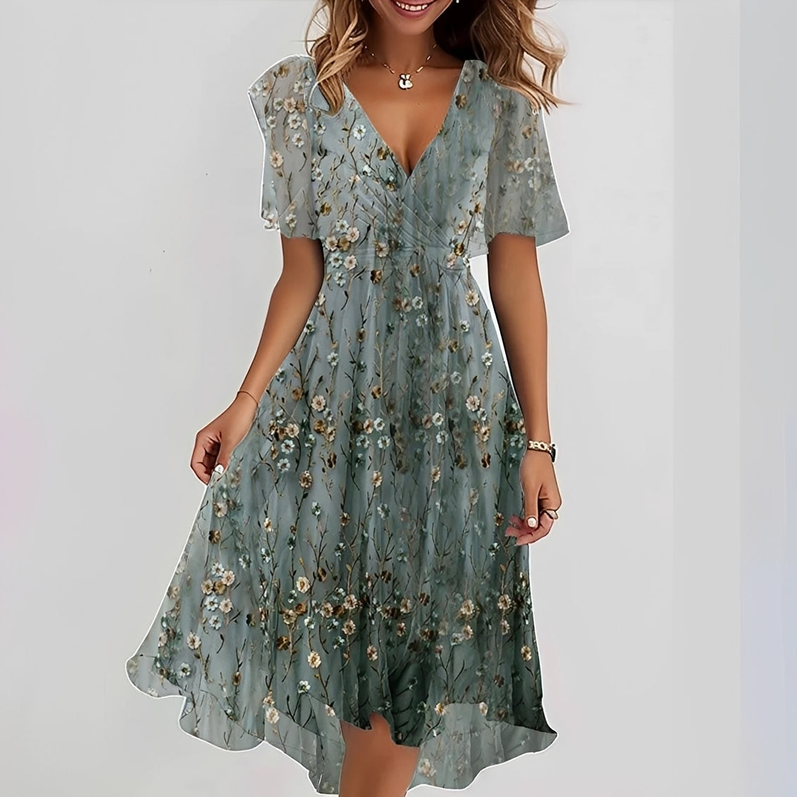 Gemma - Stylowa sukienka midi z krótkimi rękawami dla kobiet