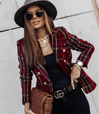 Cheri - Stylowy, dobrze dopasowany żakiet w kratę dla kobiet