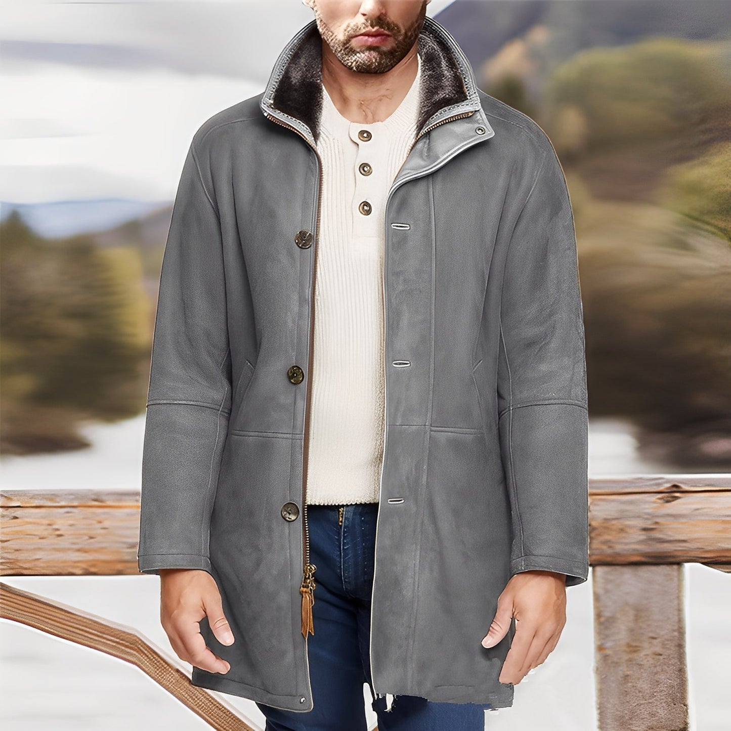 Eddie - Klasyczna męska kurtka zamszowa o średniej długości