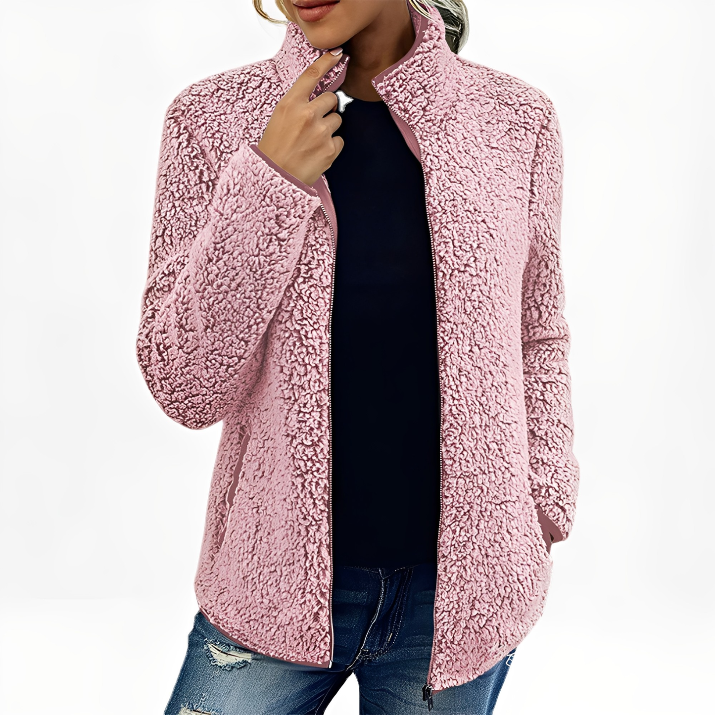 Alethea - Modny Fleece Płaszcz dla Kobiet