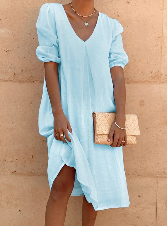 Nancy - Swobodne, luźno szyte midi sukienka dla kobiet