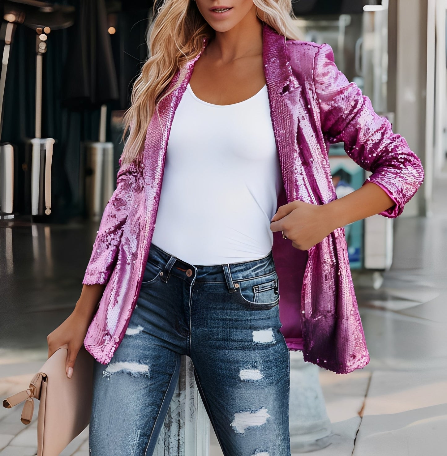 Abigaëlle - Damska marynarka z cekinowymi klapami