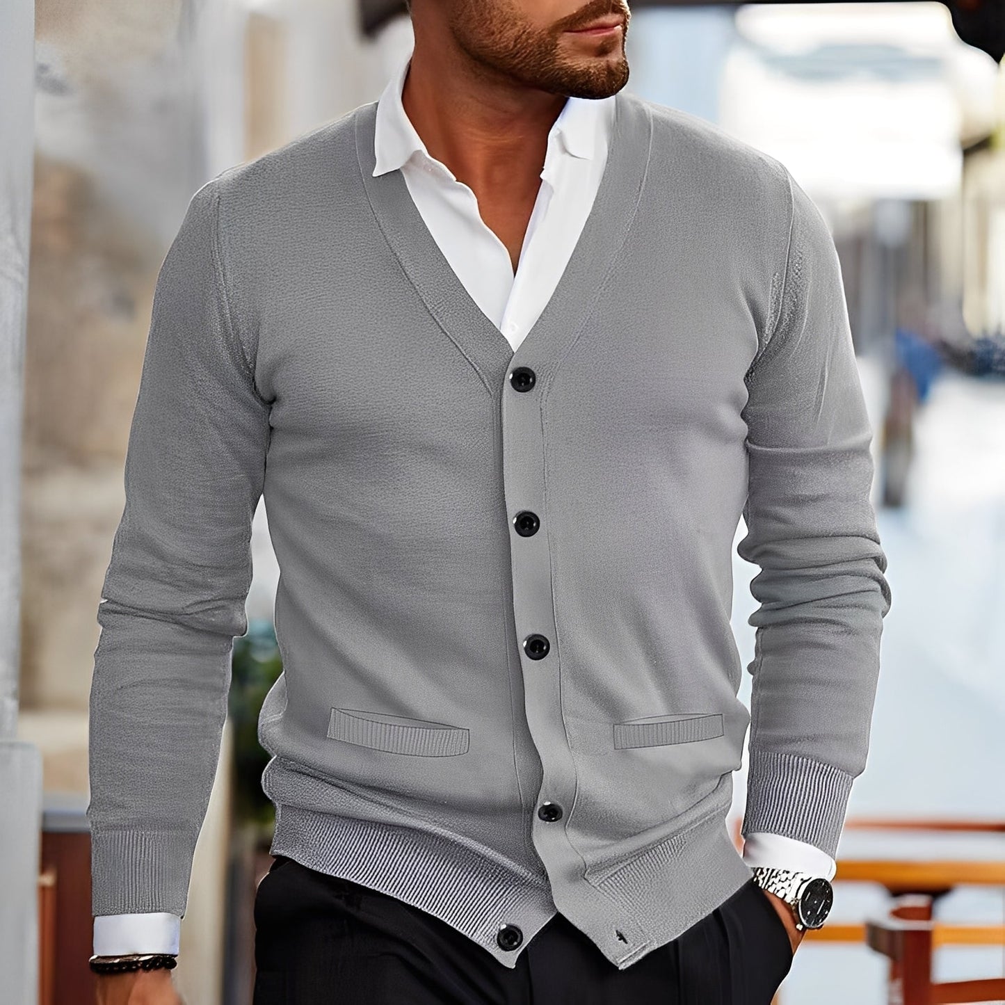 Terence - Retro sweter męski z kieszeniami
