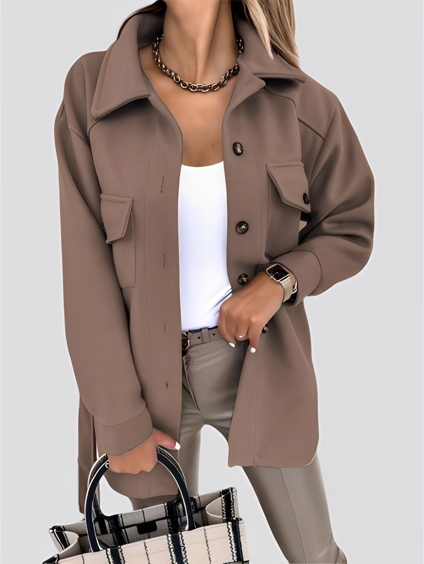 Tiffanie - Nowoczesna, lekka damska kurtka wełniana z klapami