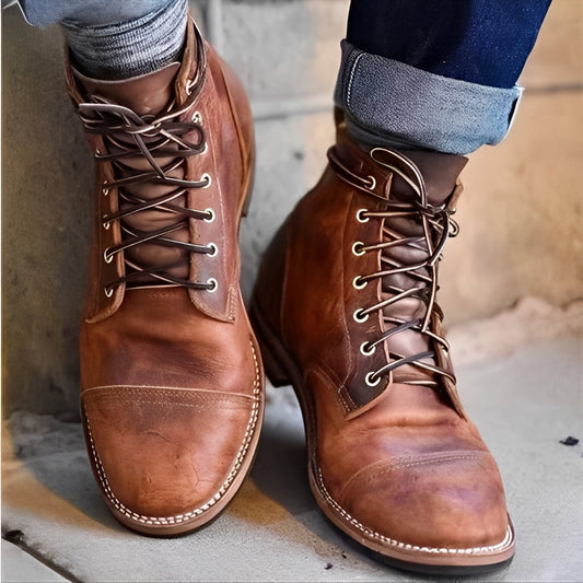 Jaydon - Retro skórzane buty z zaokrąglonym noskiem dla mężczyzn
