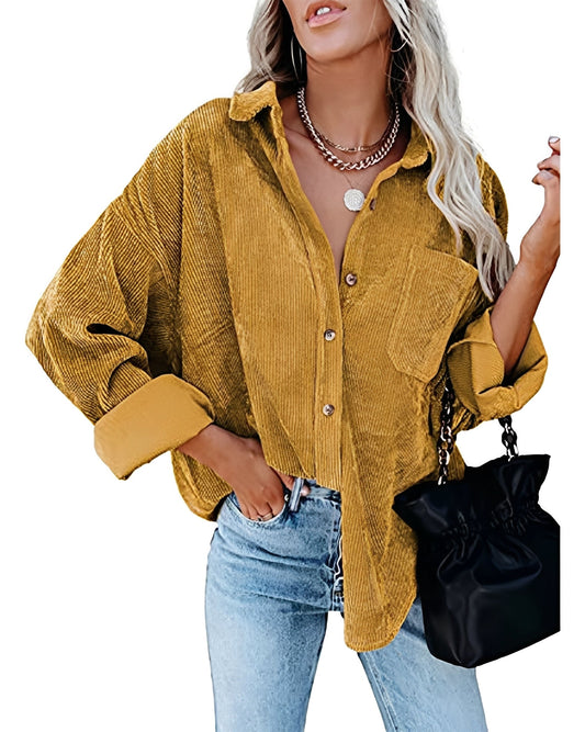 Jemima - Swobodne, luźno szyte polo z sztruksu dla kobiet