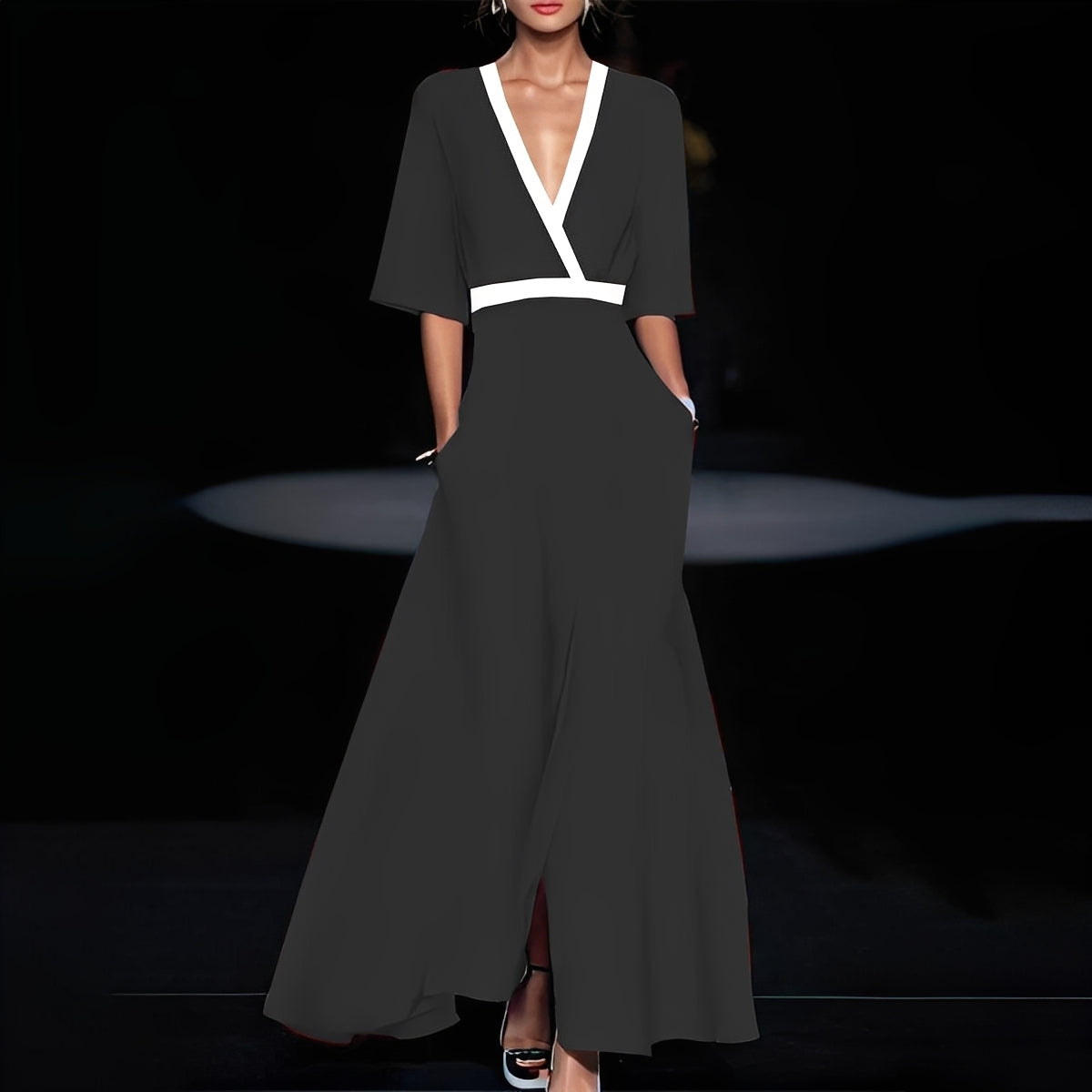 Débora - Szykowna długa suknia w kwiaty dla kobiet