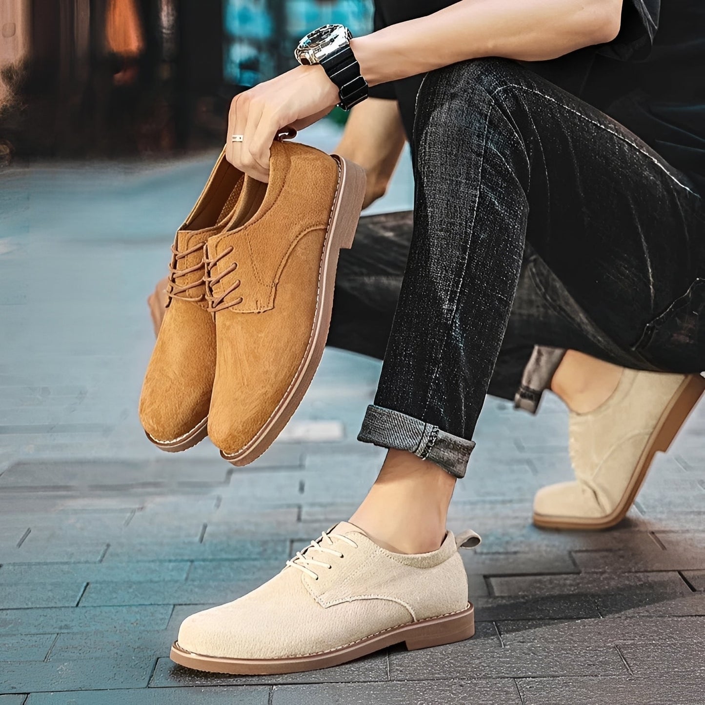 Austin - Luźne formalne męskie buty zamszowe