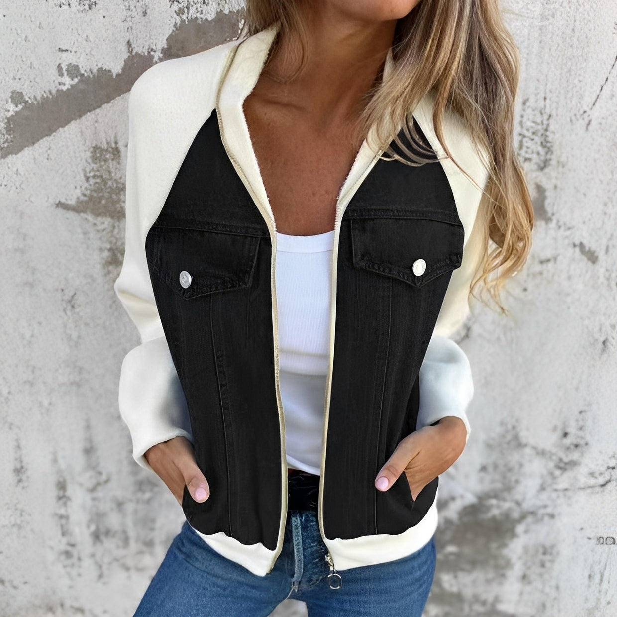 Libby - Luźna damska kurtka dżinsowa z reglanowymi rękawami