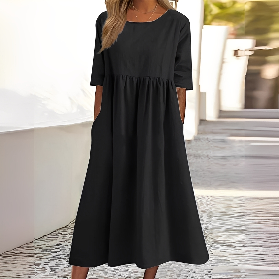 Sylvette - Damska sukienka bawełniana z okrągłym dekoltem