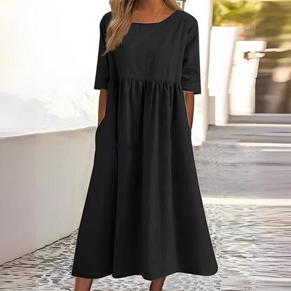 Sylvette - Damska sukienka bawełniana z okrągłym dekoltem