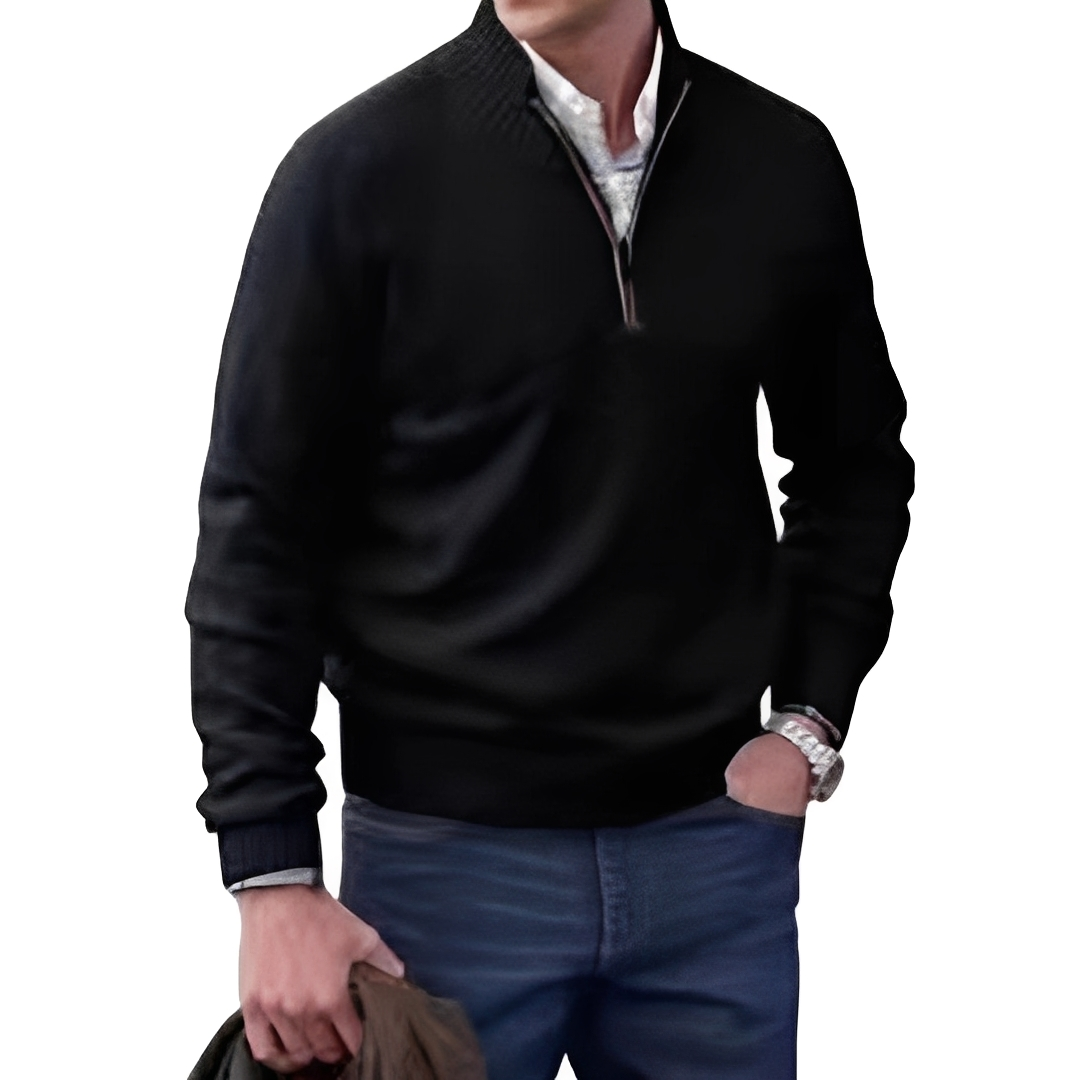 Matéo - Męski sweter z dzianiny z połowym zamkiem