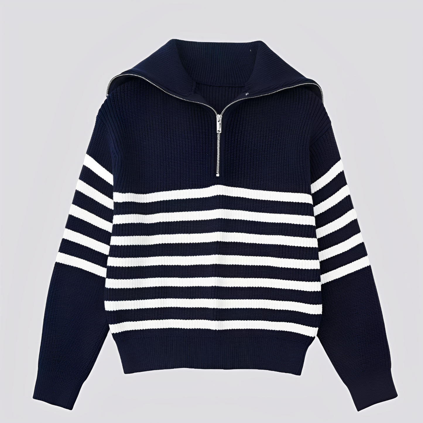 Christine - Nowoczesny sweter w paski z suwakiem dla kobiet