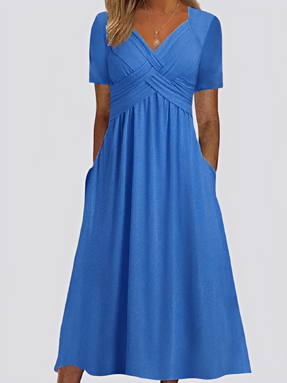 Salma - Swobodna sukienka midi z krótkimi rękawami dla kobiet