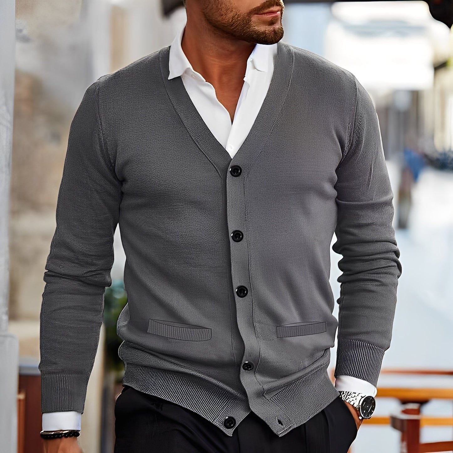 Terence - Retro sweter męski z kieszeniami