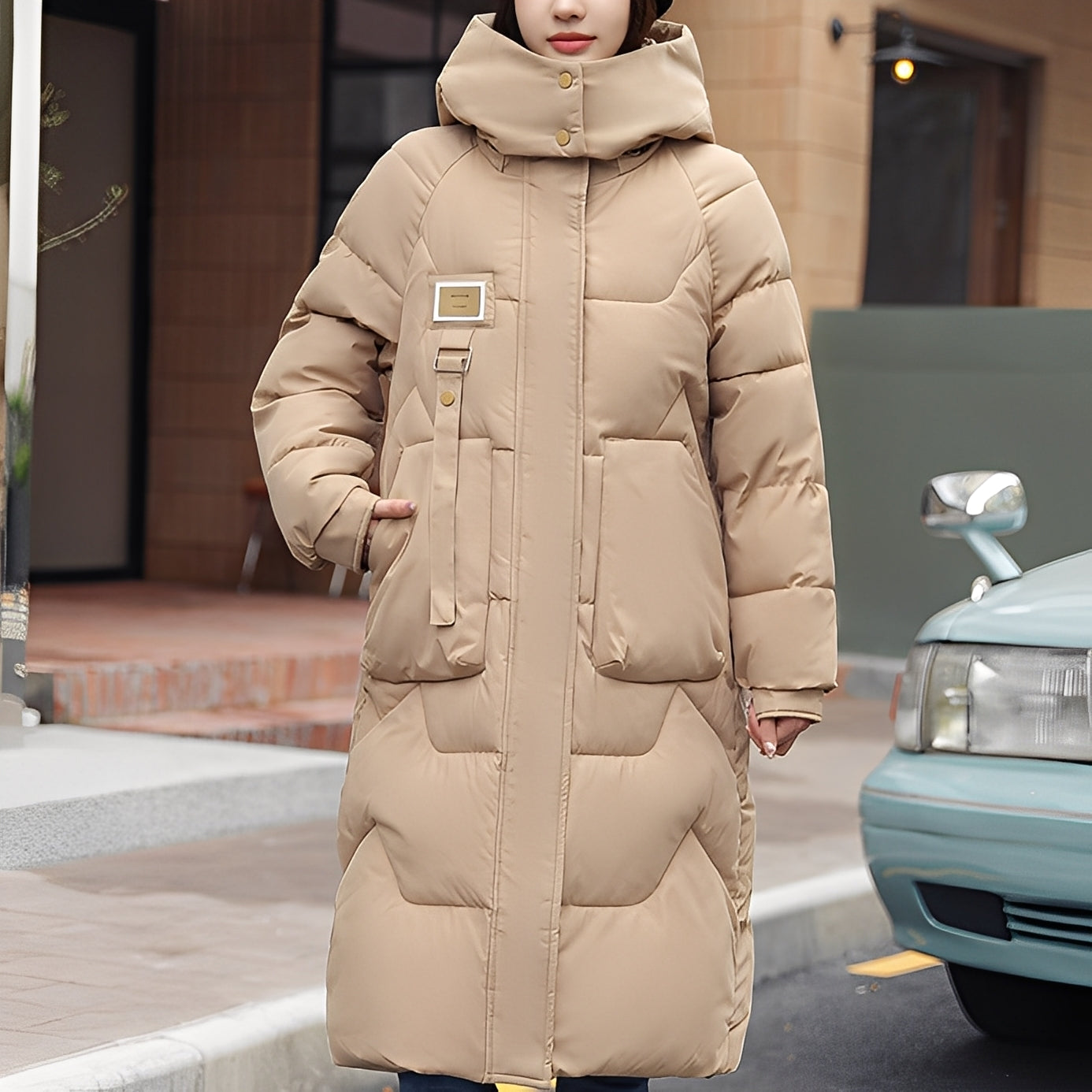 Rexanne - Długa nowoczesna kurtka damska z kapturem