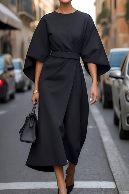 Nicole - Stylowa midi sukienka z bufiastymi rękawami dla pań