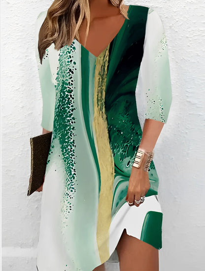 Alicia - Stylowa sukienka z dekoltem V i wzorem dla kobiet