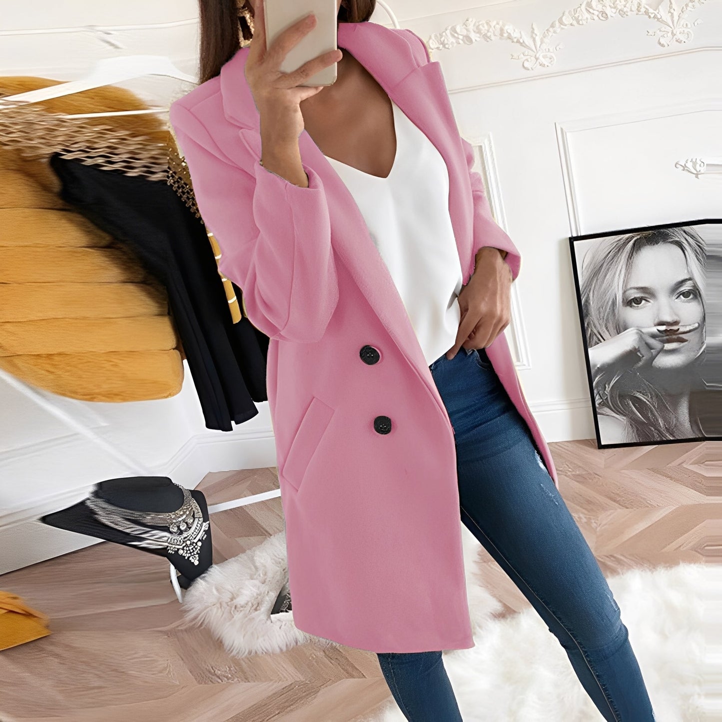 Tiffani - Stylowy długi płaszcz z wełny dla kobiet