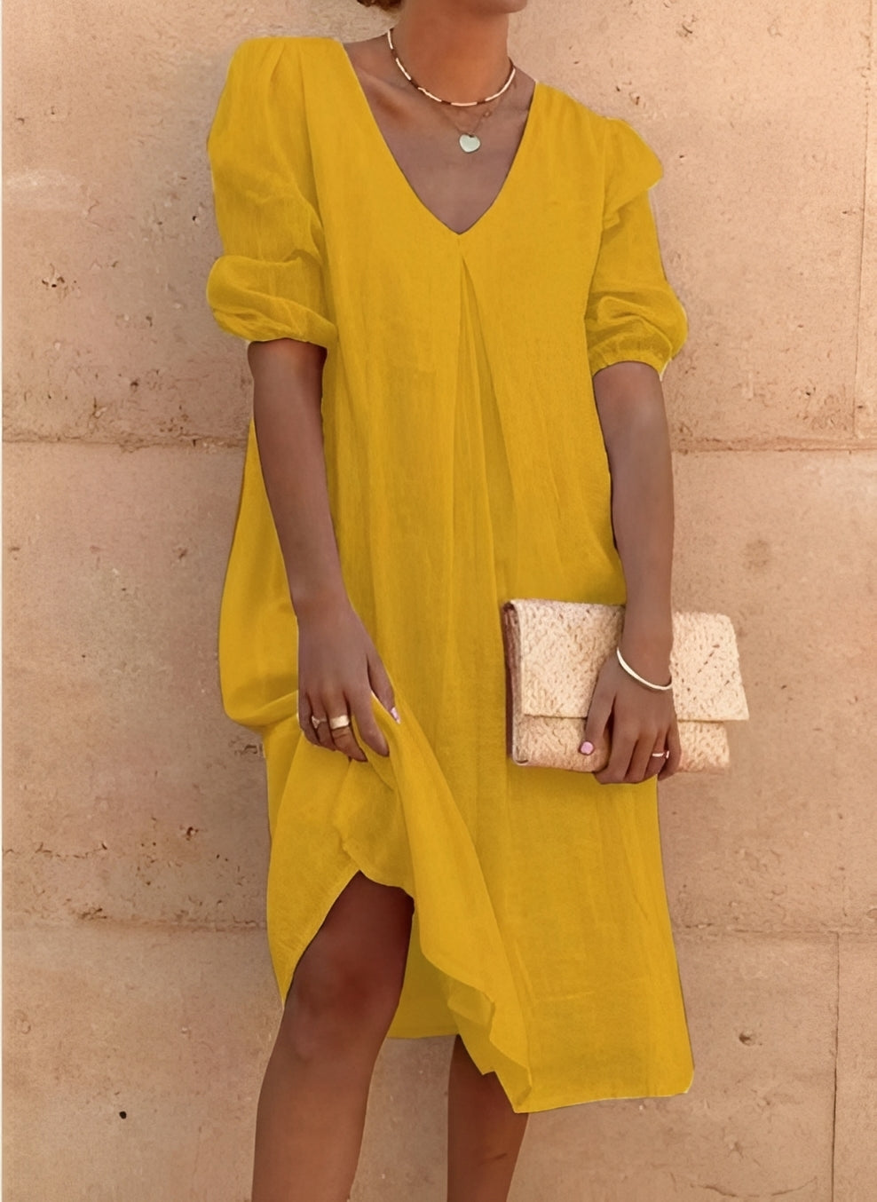 Nancy - Swobodne, luźno szyte midi sukienka dla kobiet