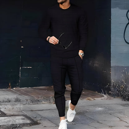 Dillan - Męski casualowy zestaw Slim-Fit z tkaniny waflowej