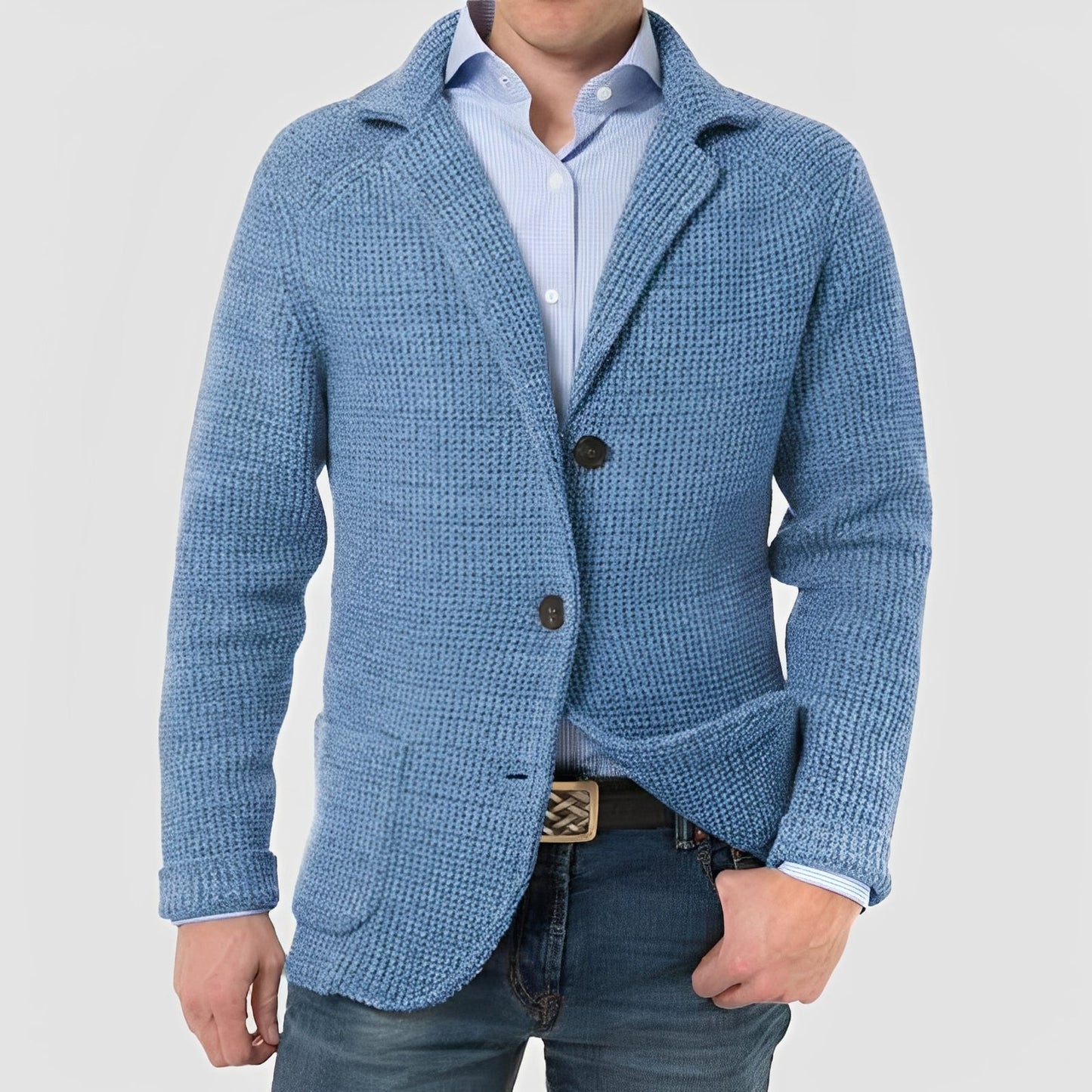 Gerald - Nowoczesny męski kardigan z kieszeniami z klapami