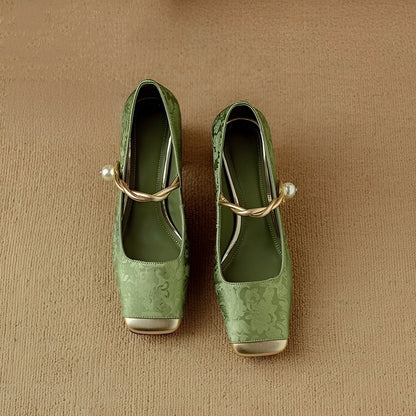 Rhonda - Ekskluzywne stylowe damskie buty na blokowym obcasie z tłoczeniem