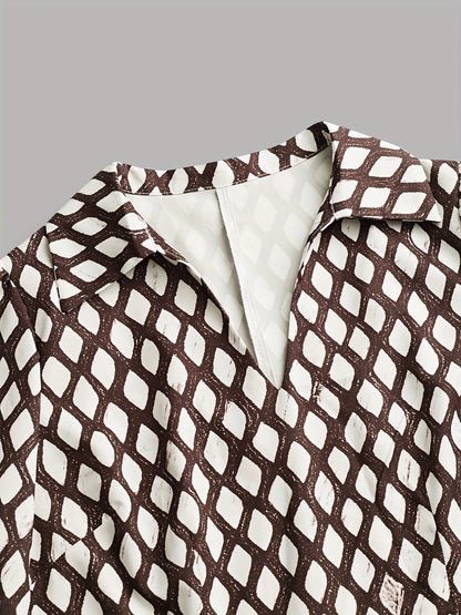 Bella - Elegancka sukienka w romby z dopasowaną talią