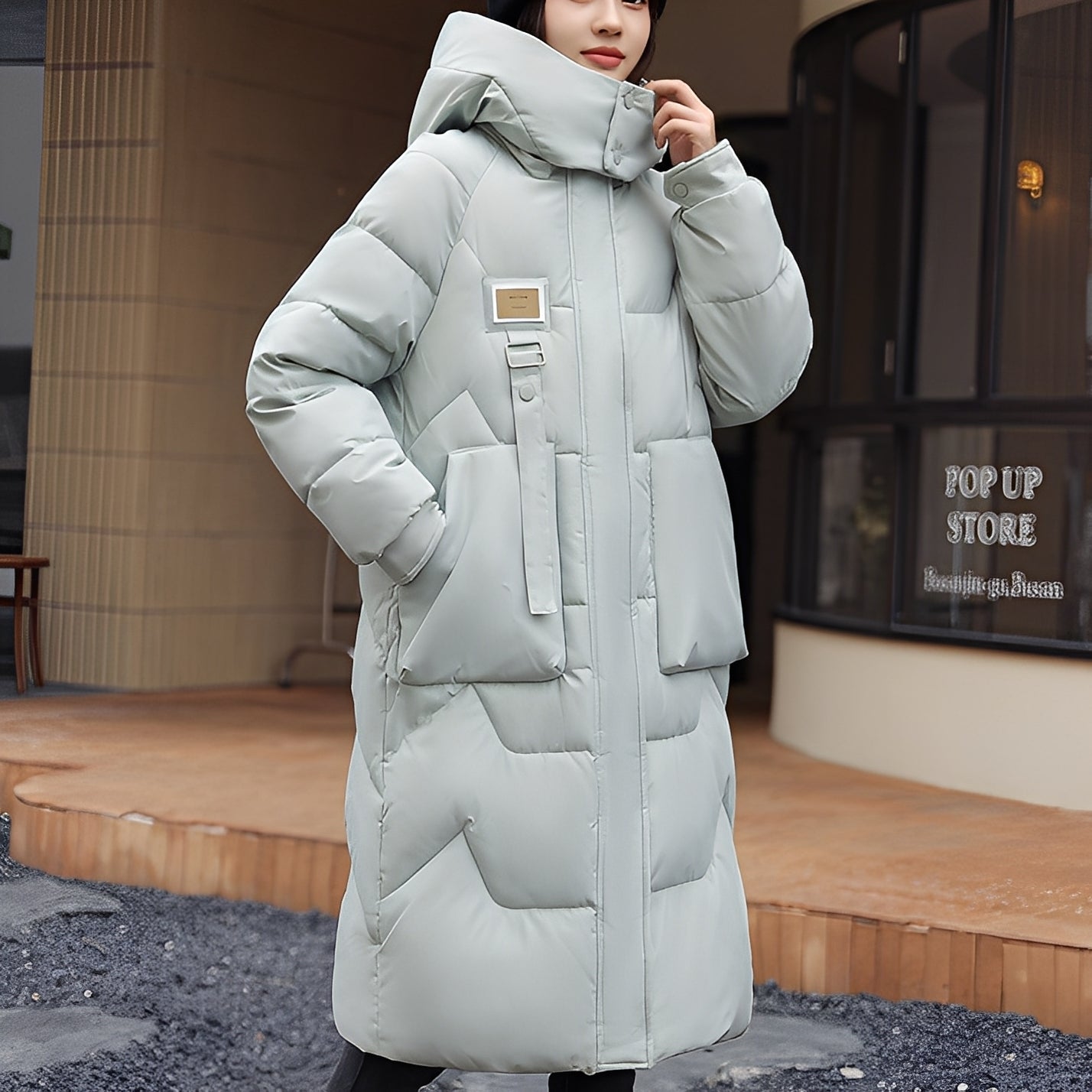 Rexanne - Długa nowoczesna kurtka damska z kapturem