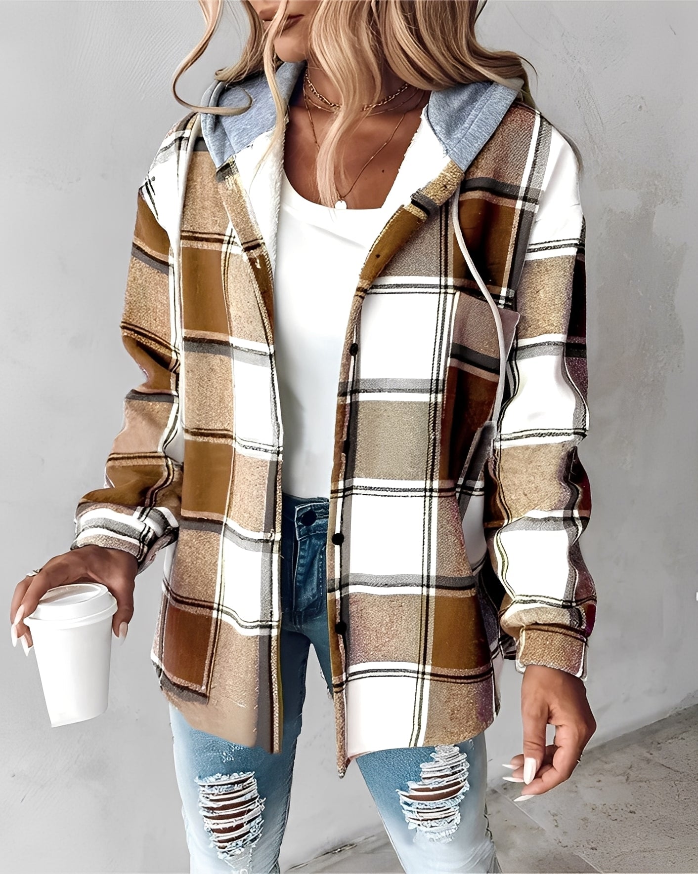 Éliette - Damska zimowa kurtka z kapturem w kratkę