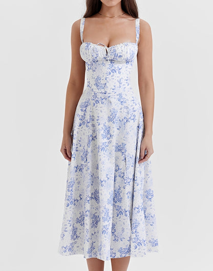 Alyssa - Dopasowana midi sukienka w kwiatowy wzór dla kobiet