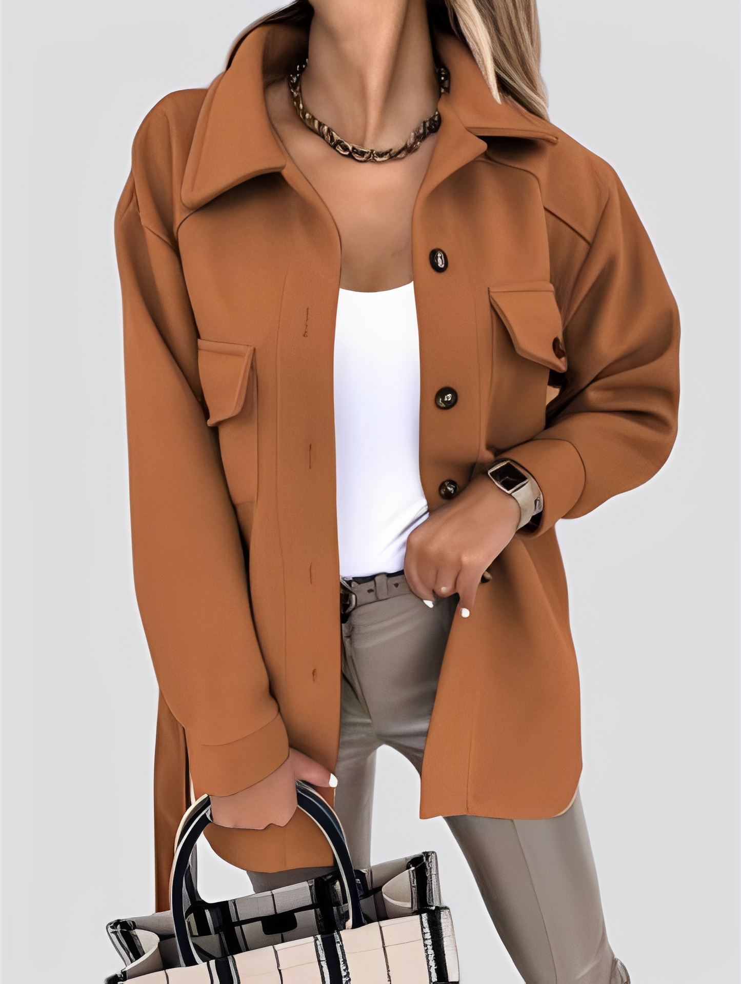 Tiffanie - Nowoczesna, lekka damska kurtka wełniana z klapami