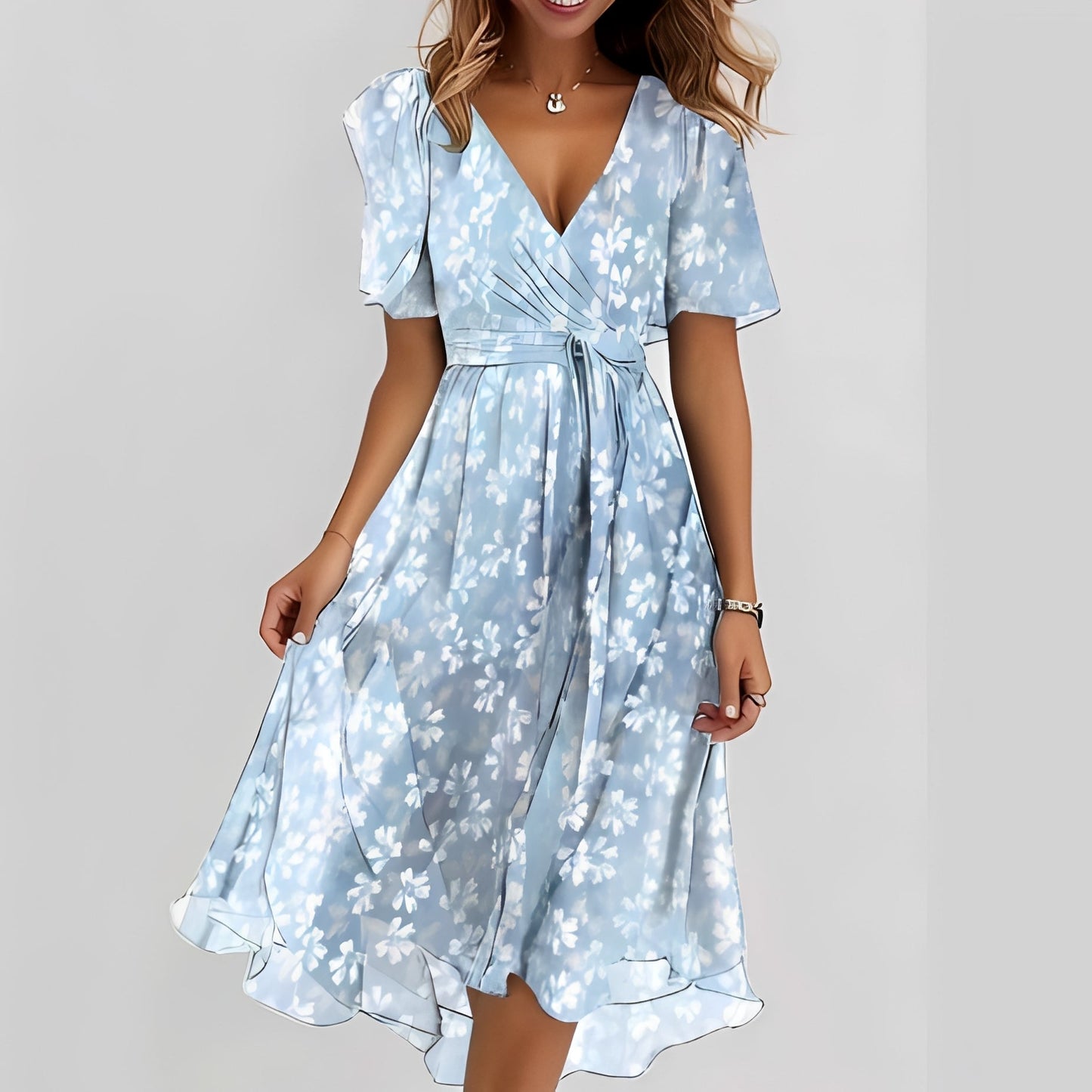 Gemma - Stylowa sukienka midi z krótkimi rękawami dla kobiet