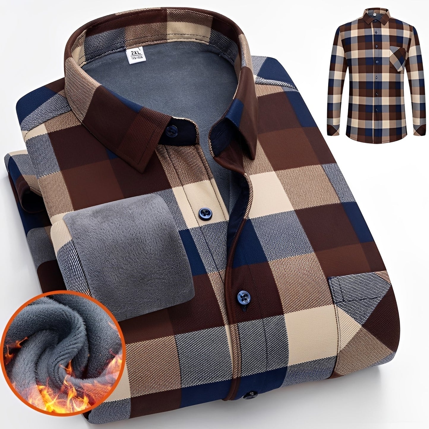 Anton - Modna i ciepła koszula w kratę z miłym polarem dla mężczyzn