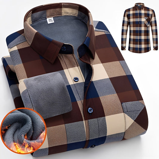 Anton - Modna i ciepła koszula w kratę z miłym polarem dla mężczyzn