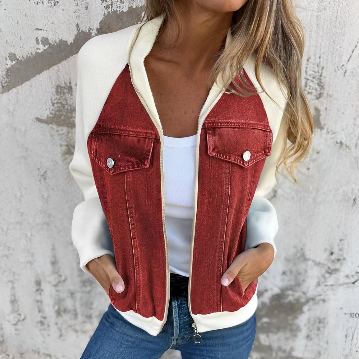 Libby - Luźna damska kurtka dżinsowa z reglanowymi rękawami