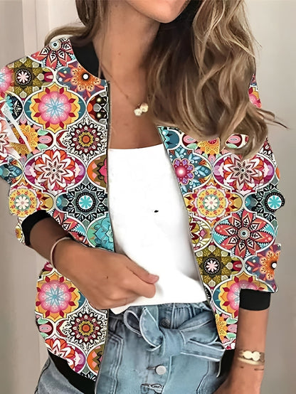 Elsie - Stylowa kurtka z zamkiem i kwiatowym wzorem dla pań